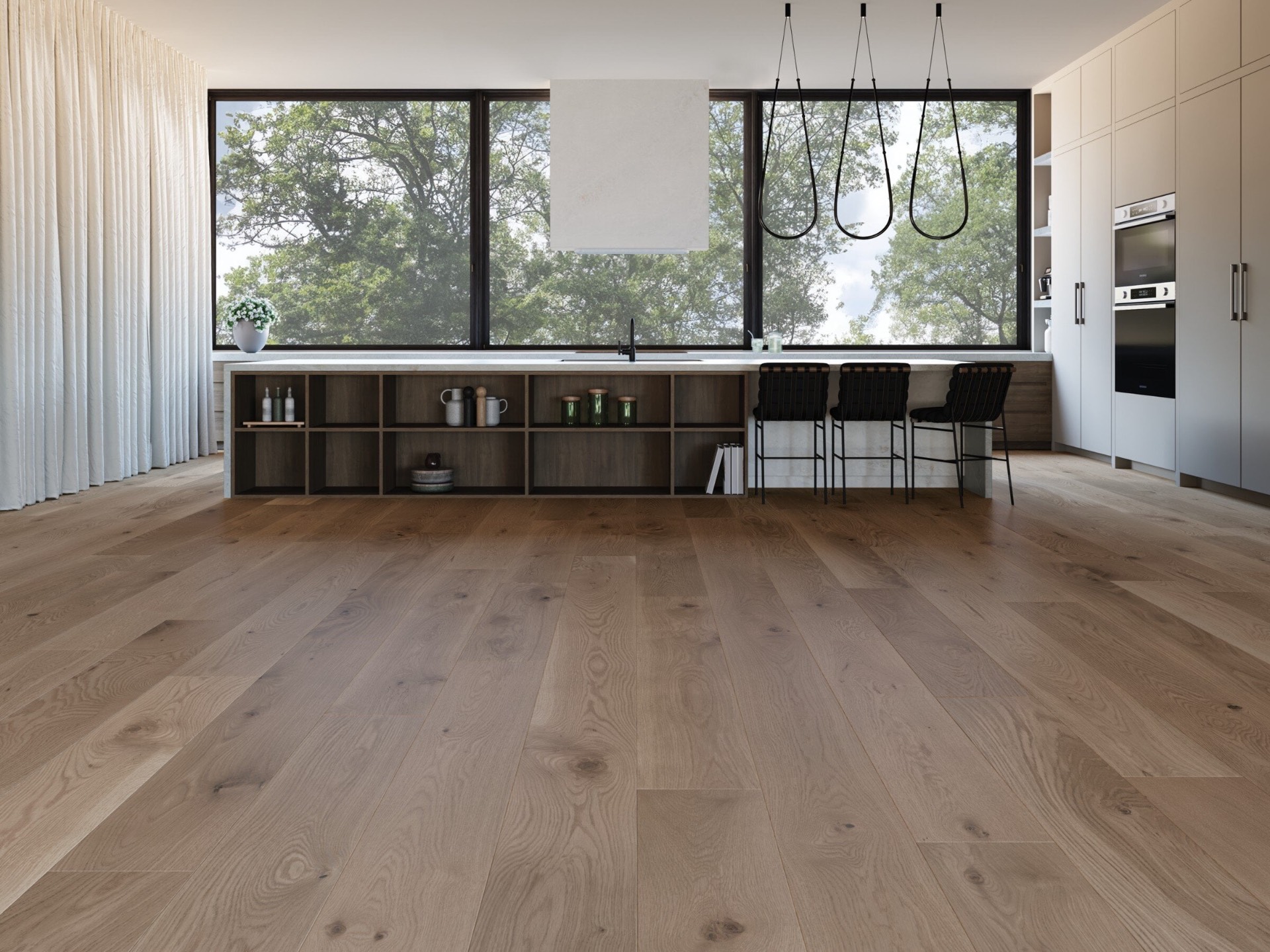 Hardwood in open-concept kitchen
